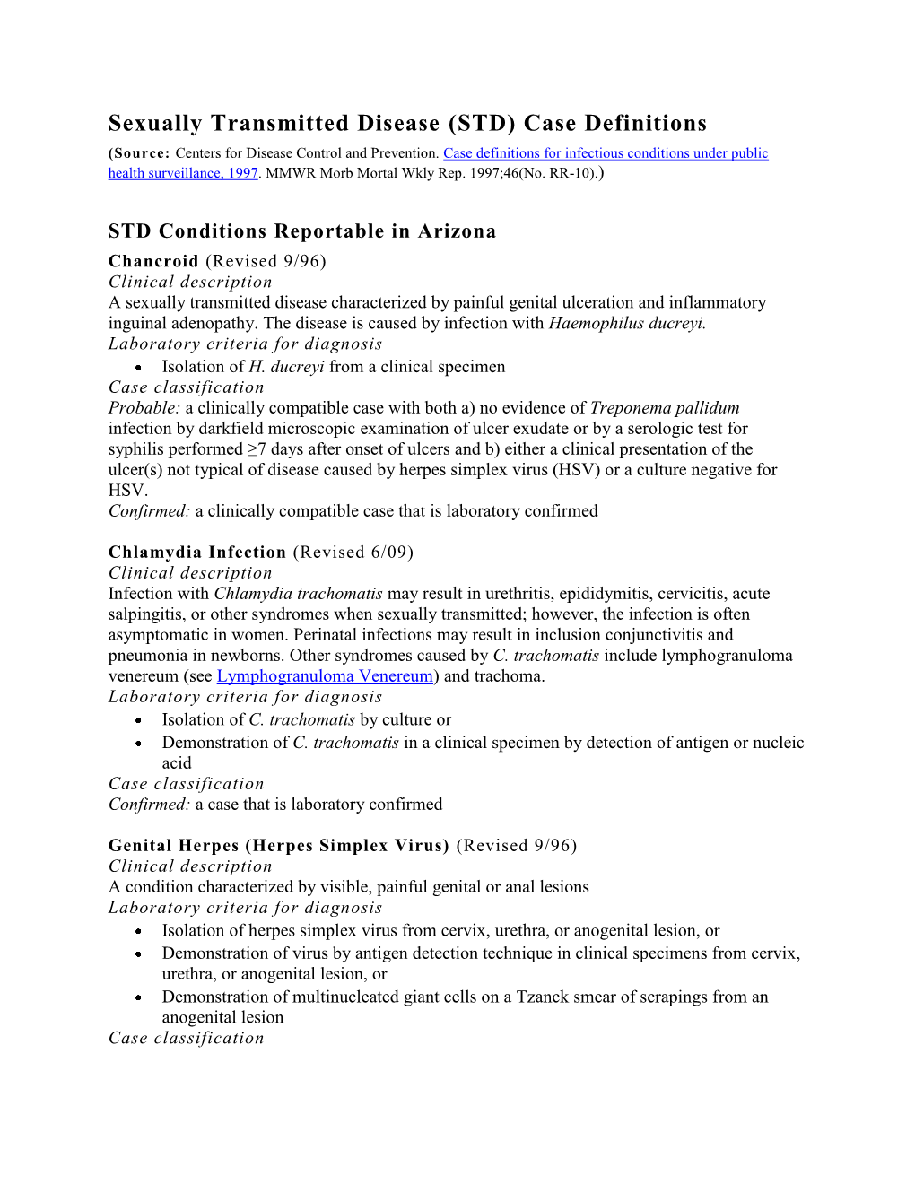 Sexually Transmitted Disease (STD) Case Definitions (Source: Centers for Disease Control and Prevention