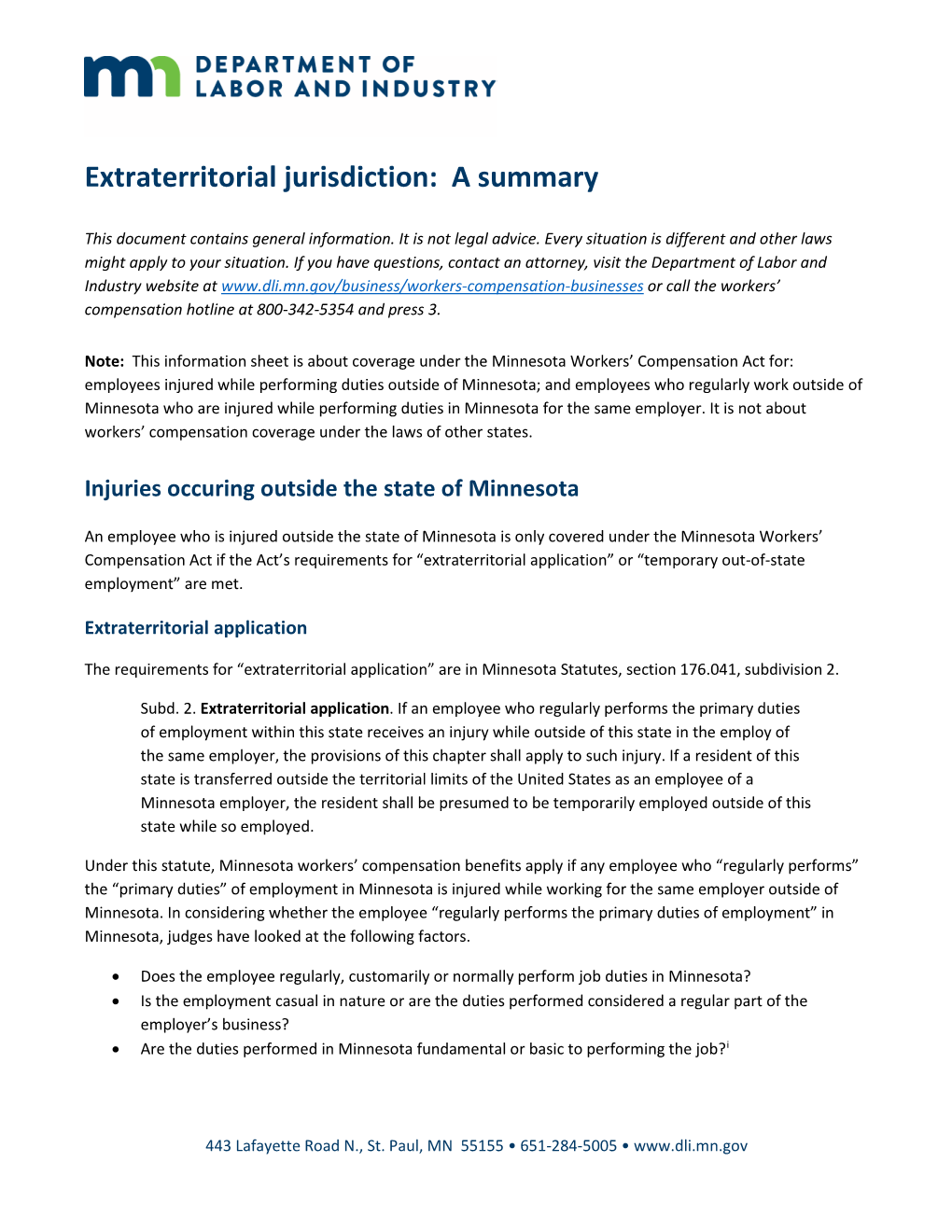 Information Sheet: Extraterritorial Jurisdiction: a Summary