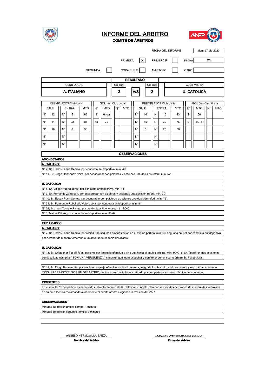 Informe Del Arbitro Comité De Árbitros