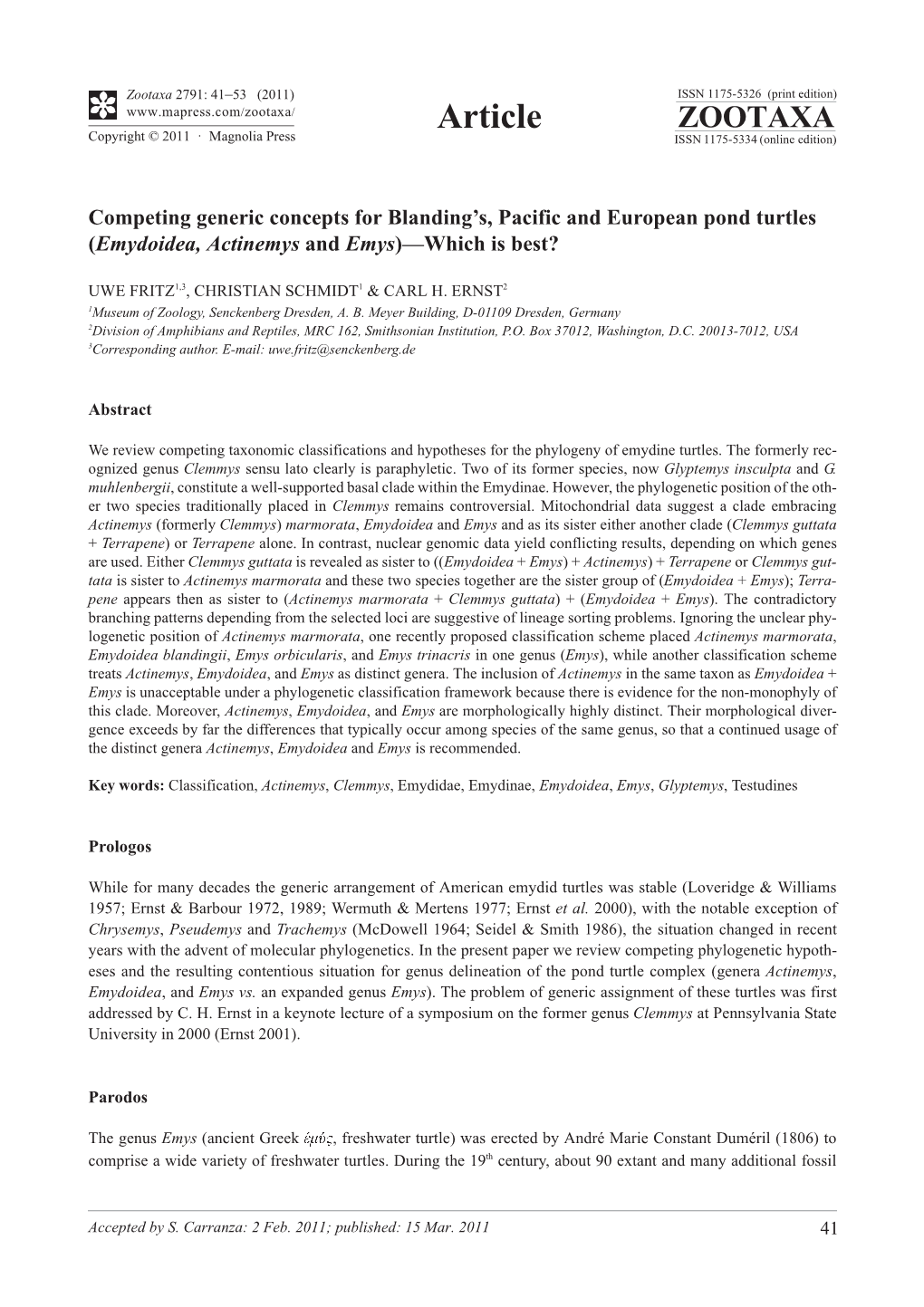 Competing Generic Concepts for Blanding's, Pacific and European