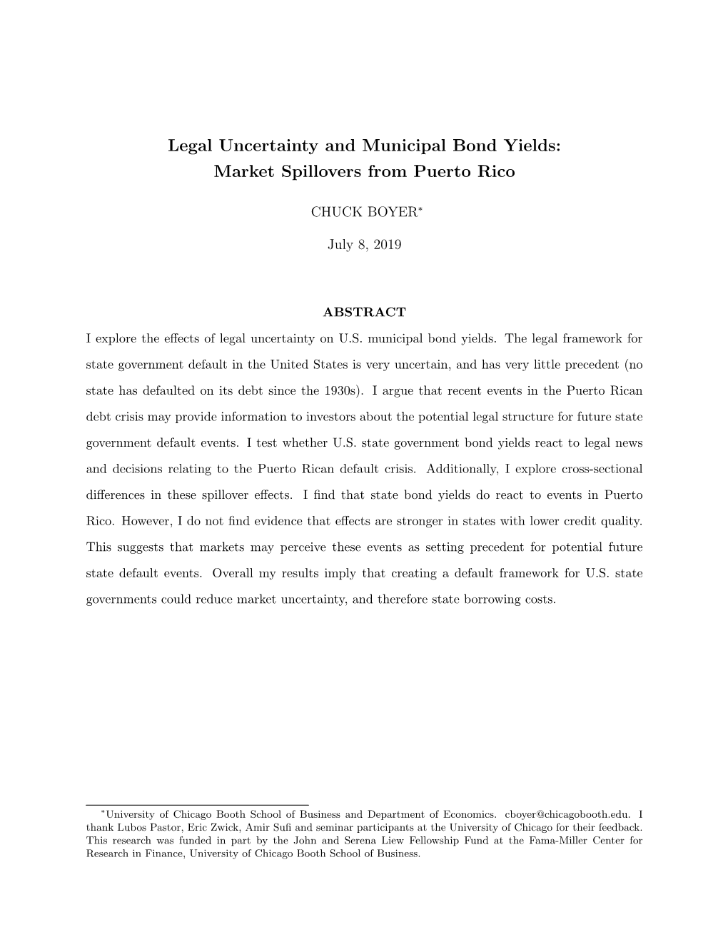 Legal Uncertainty and Municipal Bond Yields: Market Spillovers from Puerto Rico