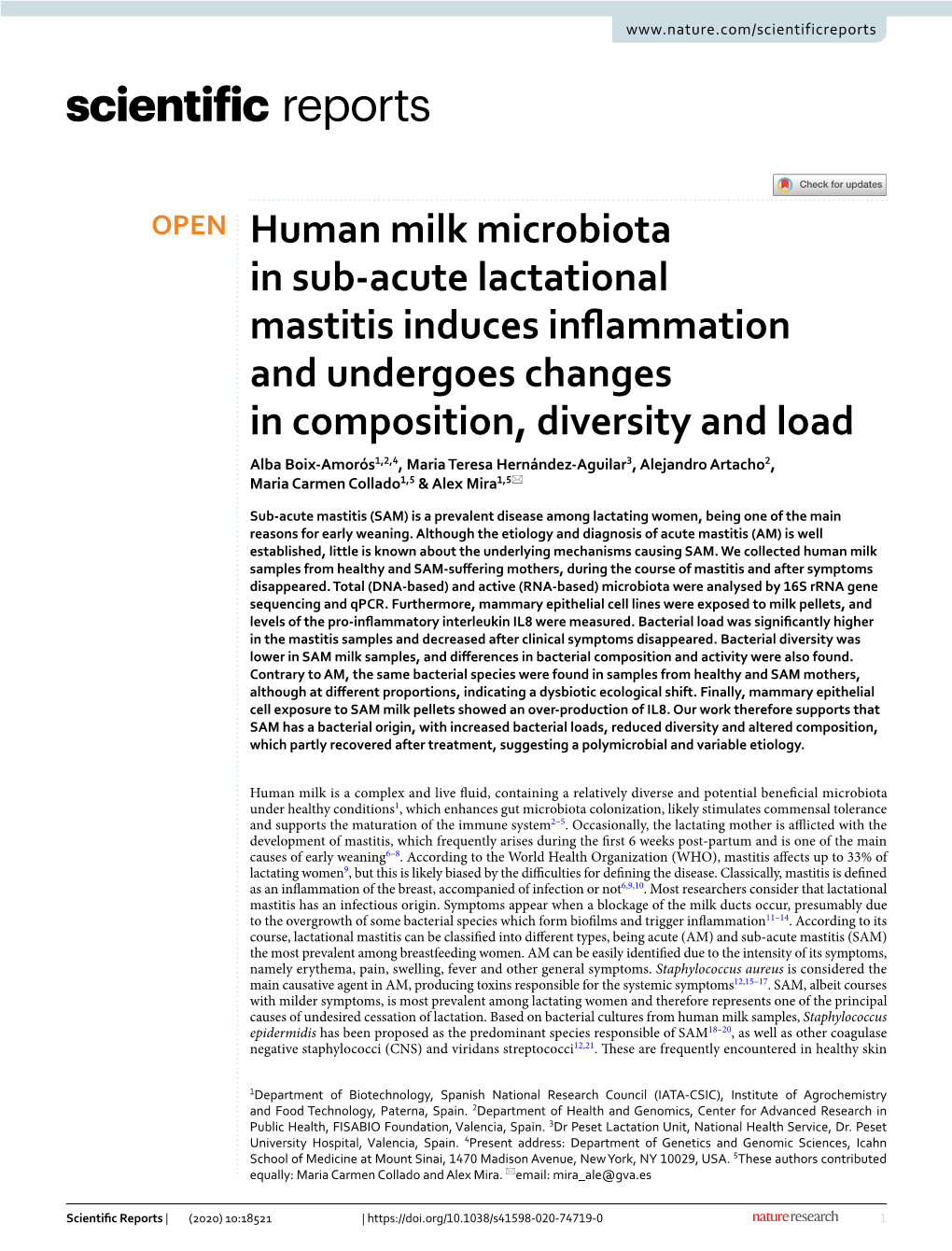 Human Milk Microbiota in Sub-Acute Lactational Mastitis Induces