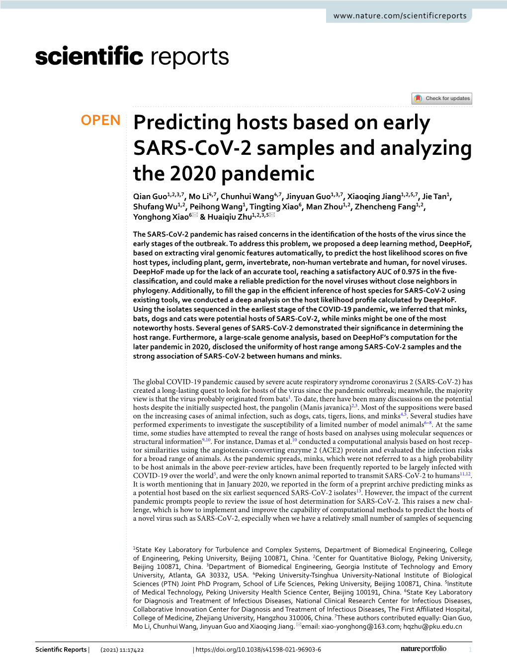 Predicting Hosts Based on Early SARS-Cov-2 Samples And