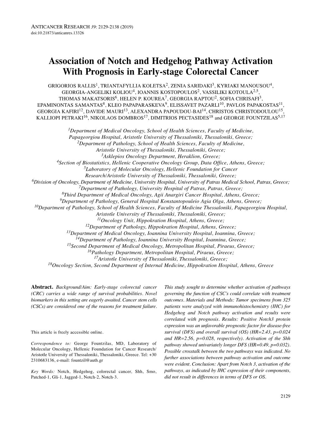 Association of Notch and Hedgehog Pathway Activation with Prognosis