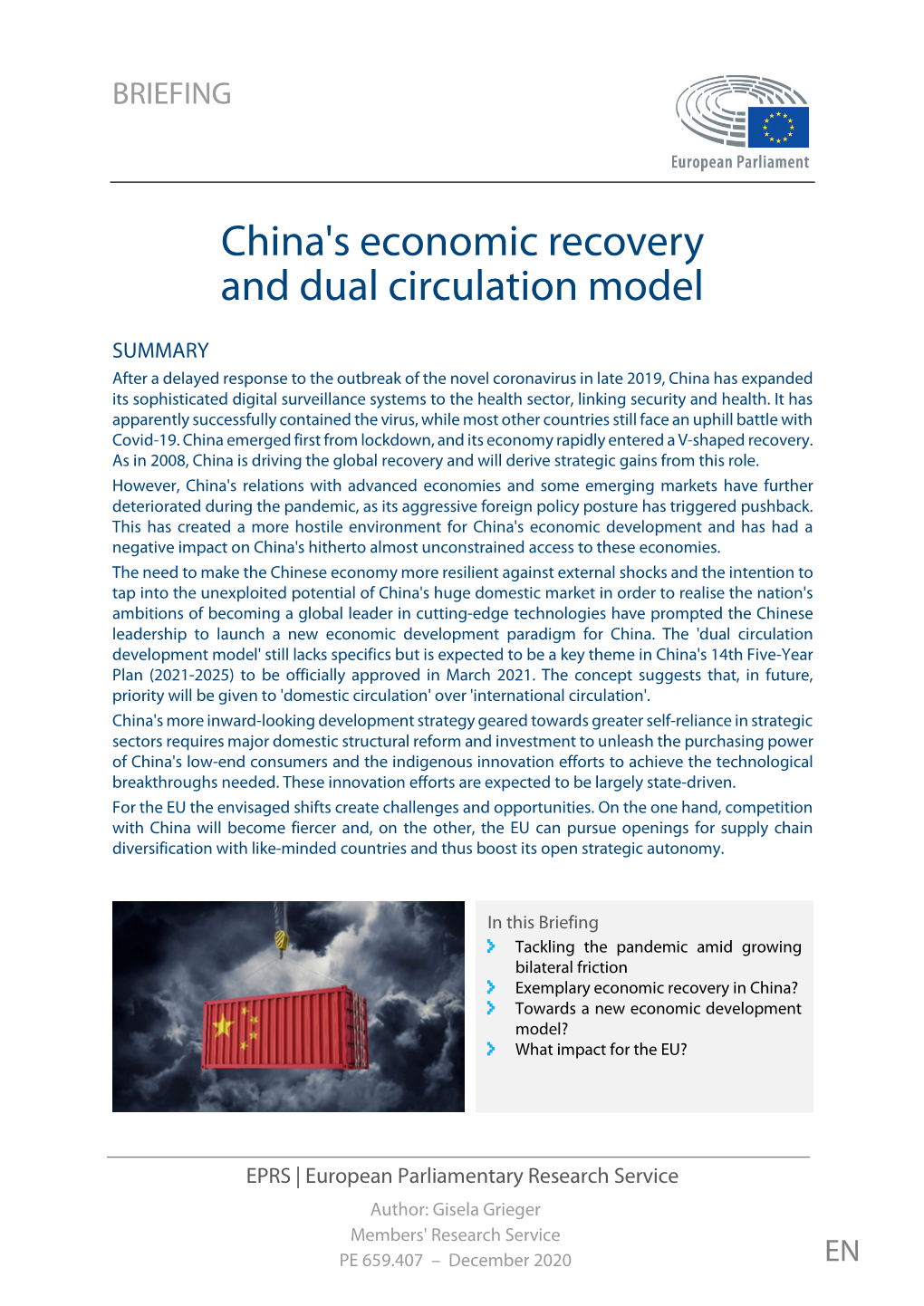 China's Economic Recovery and Dual Circulation Model