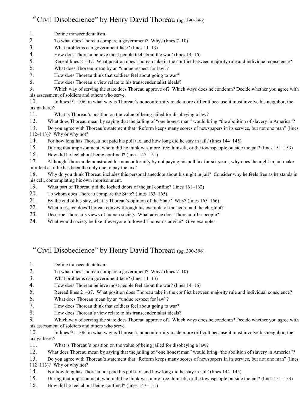 Civil Disobedience by Henry David Thoreau (Pg. 390-396)