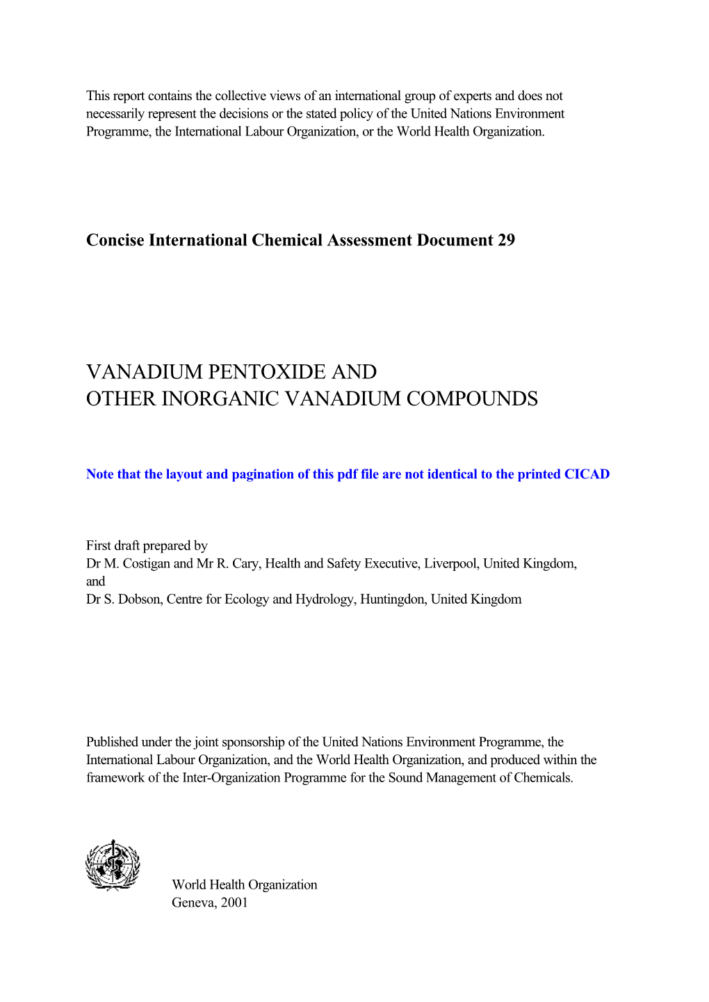 Vanadium Pentoxide and Other Inorganic Vanadium Compounds