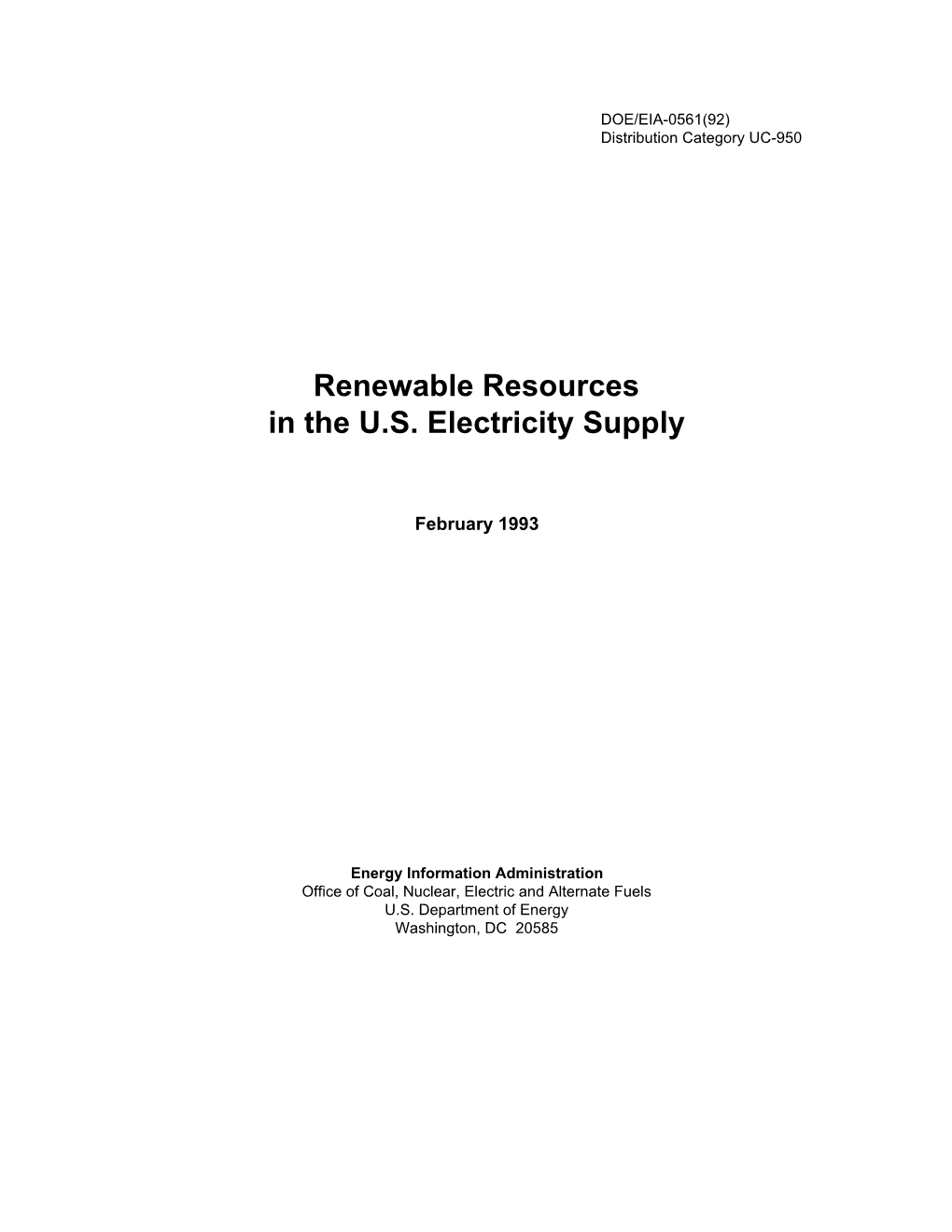 Renewable Resources in the U.S. Electric Supply