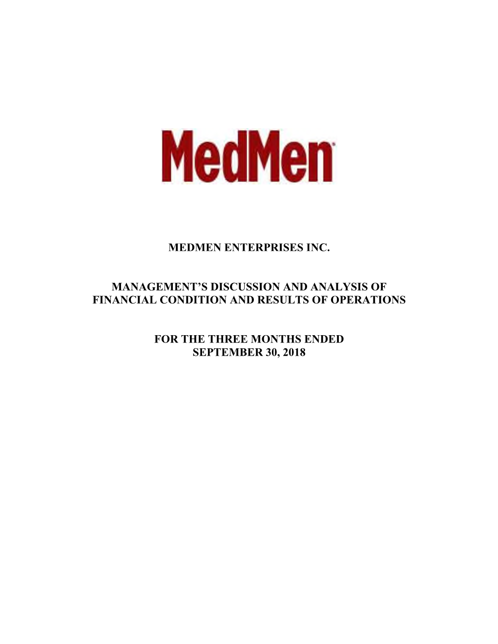 Medmen Enterprises Inc. Management's Discussion