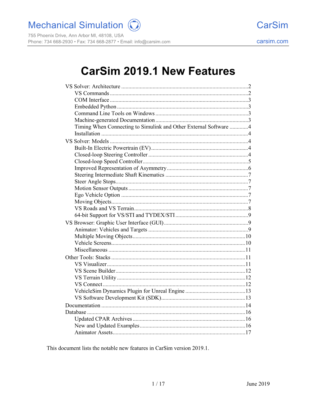 Carsim 2019.1 New Features