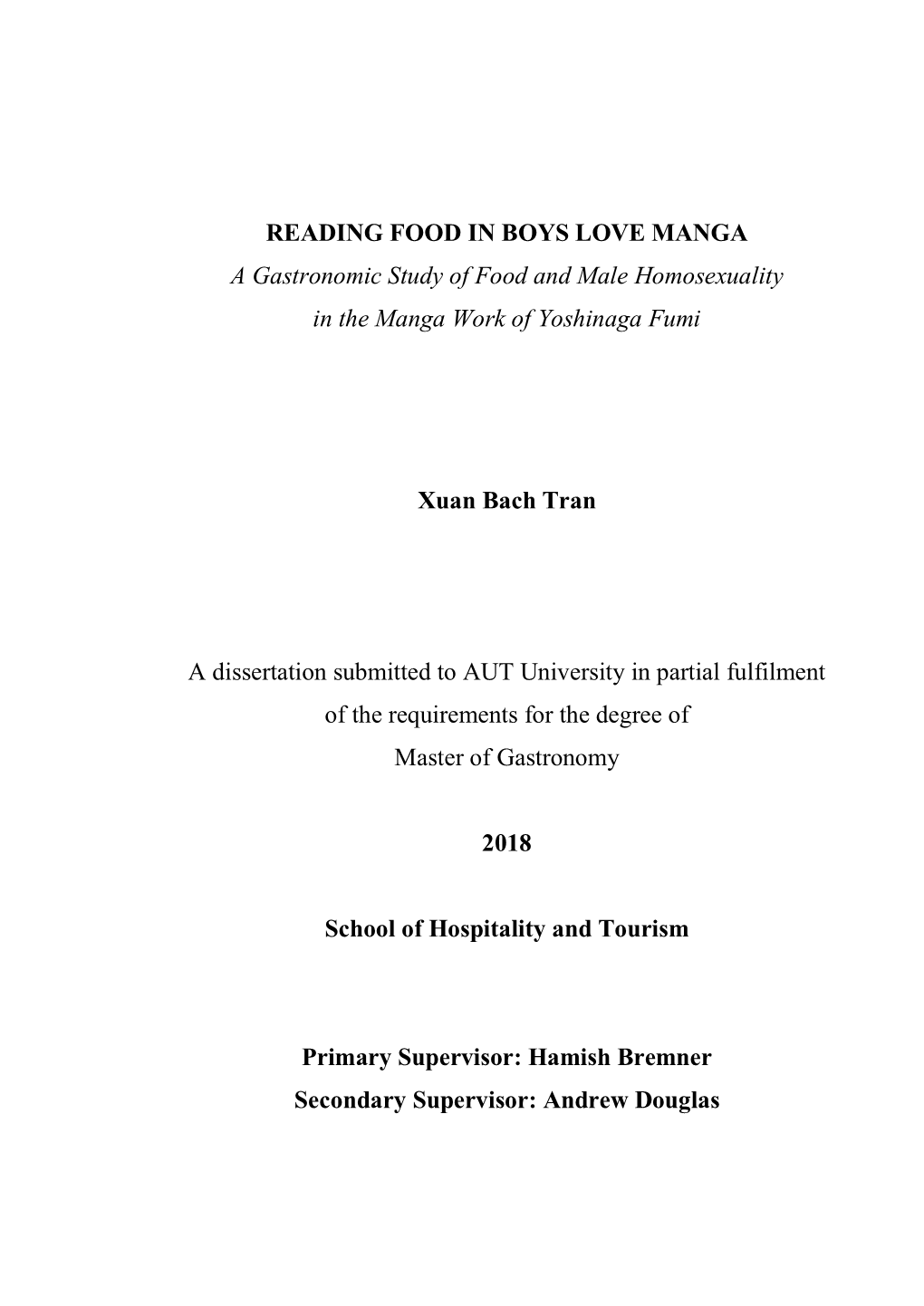 READING FOOD in BOYS LOVE MANGA a Gastronomic Study of Food and Male Homosexuality in the Manga Work of Yoshinaga Fumi