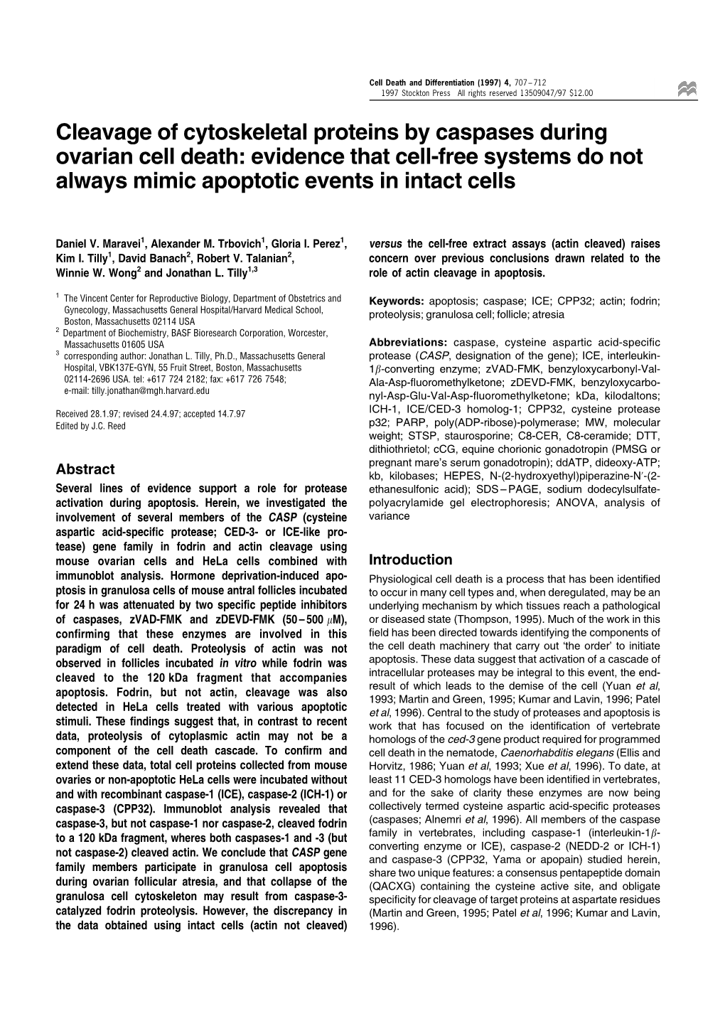 Cleavage of Cytoskeletal Proteins by Caspases During Ovarian Cell Death: Evidence That Cell-Free Systems Do Not Always Mimic Apoptotic Events in Intact Cells