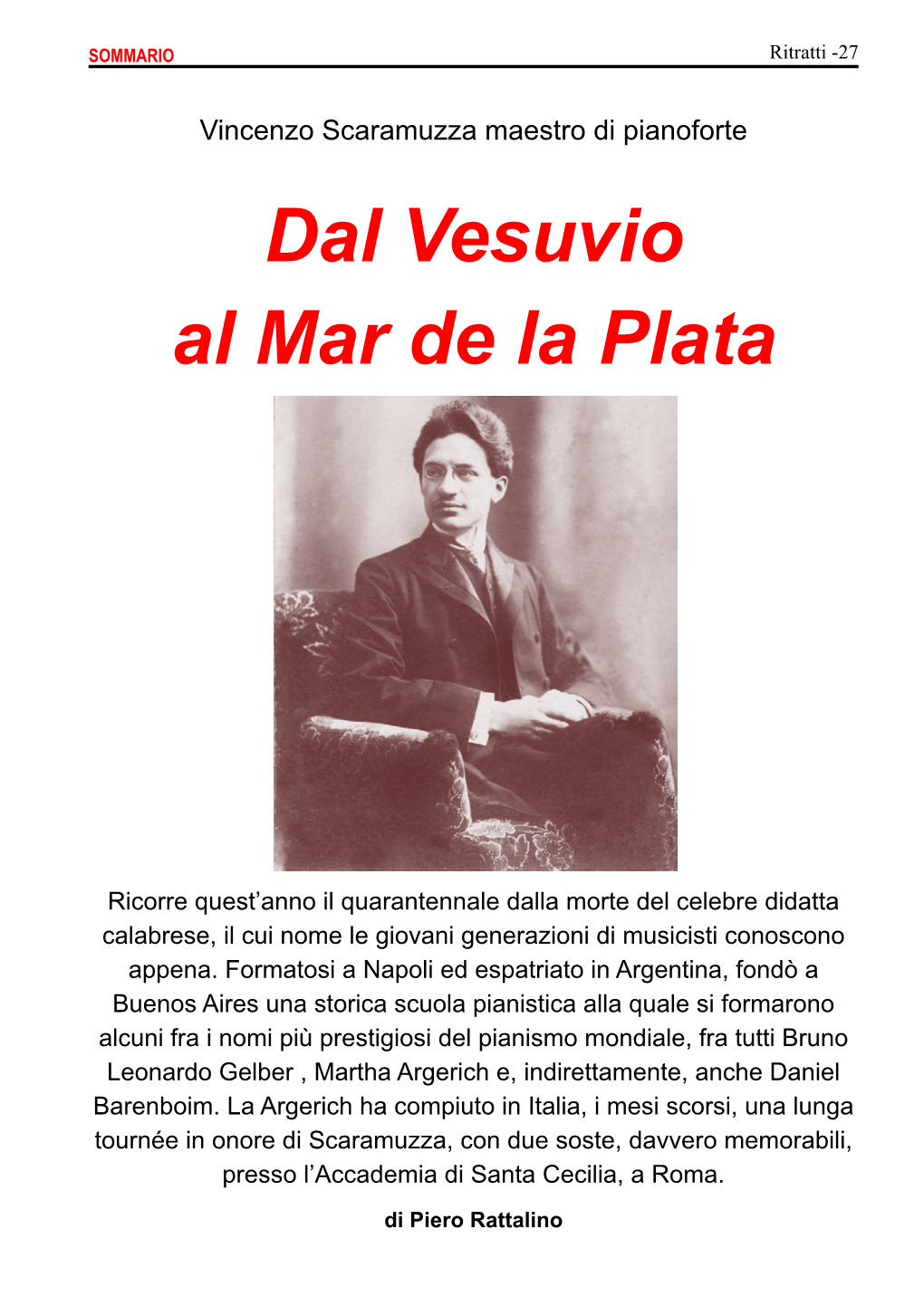 Vincenzo Scaramuzza Maestro Di Pianoforte Dal Vesuvio Al Mar De La Plata