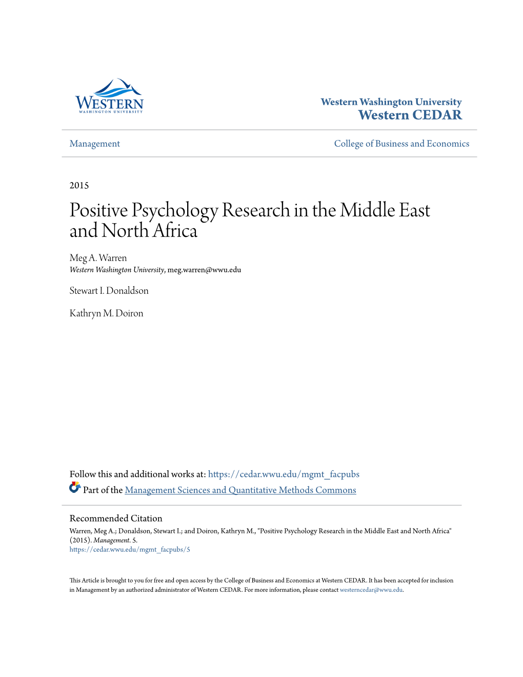Positive Psychology Research in the Middle East and North Africa Meg A