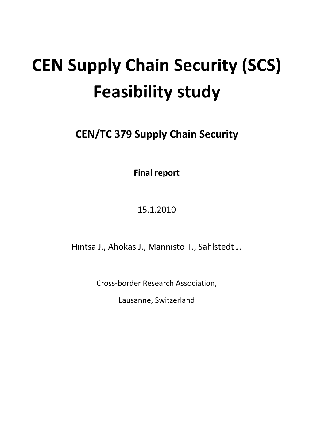 CEN Supply Chain Security (SCS) Feasibility Study