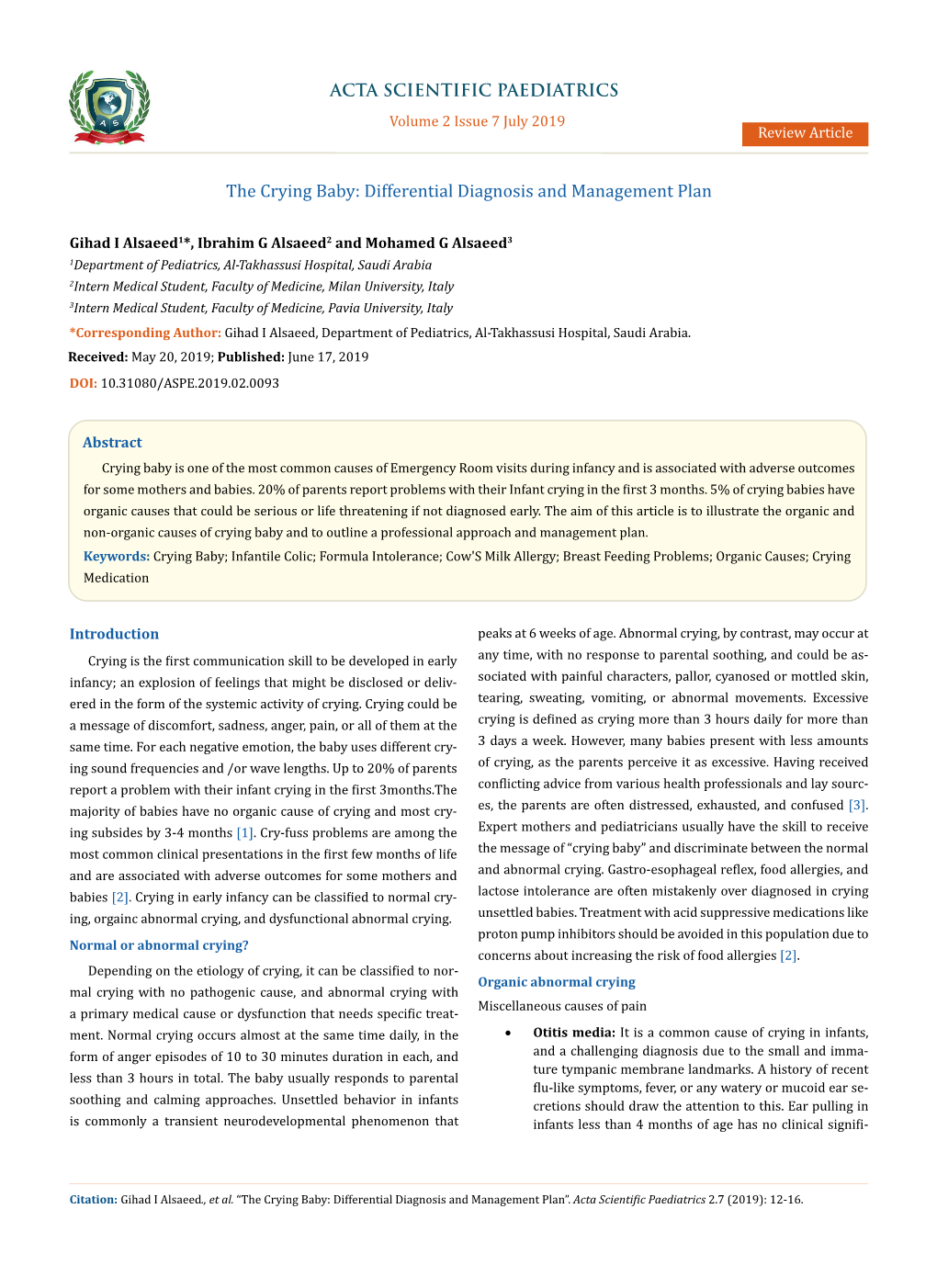 The Crying Baby: Differential Diagnosis and Management Plan