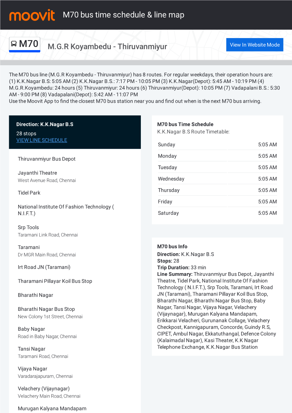 M70 Bus Time Schedule & Line Route