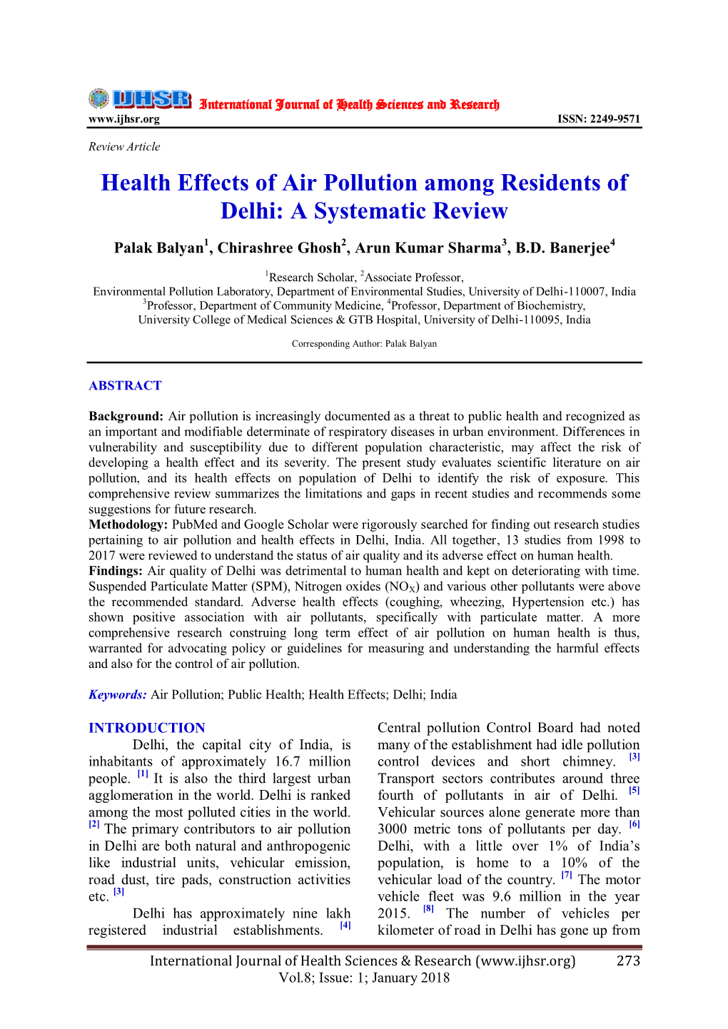 Health Effects of Air Pollution Among Residents of Delhi: a Systematic Review