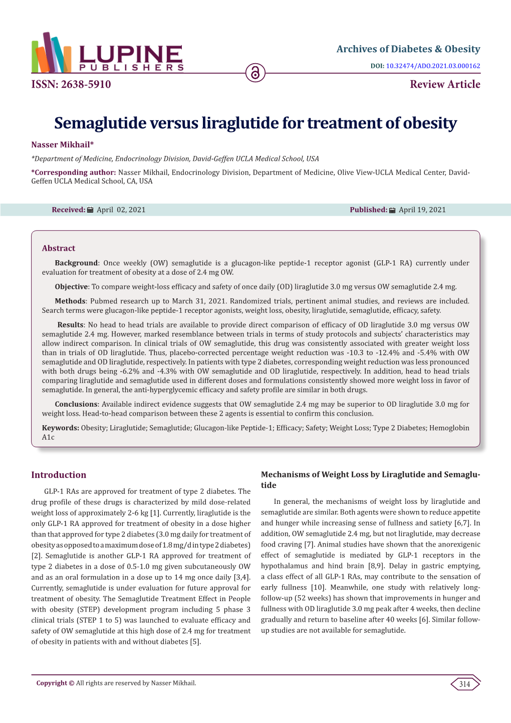 Semaglutide Versus Liraglutide for Treatment of Obesity