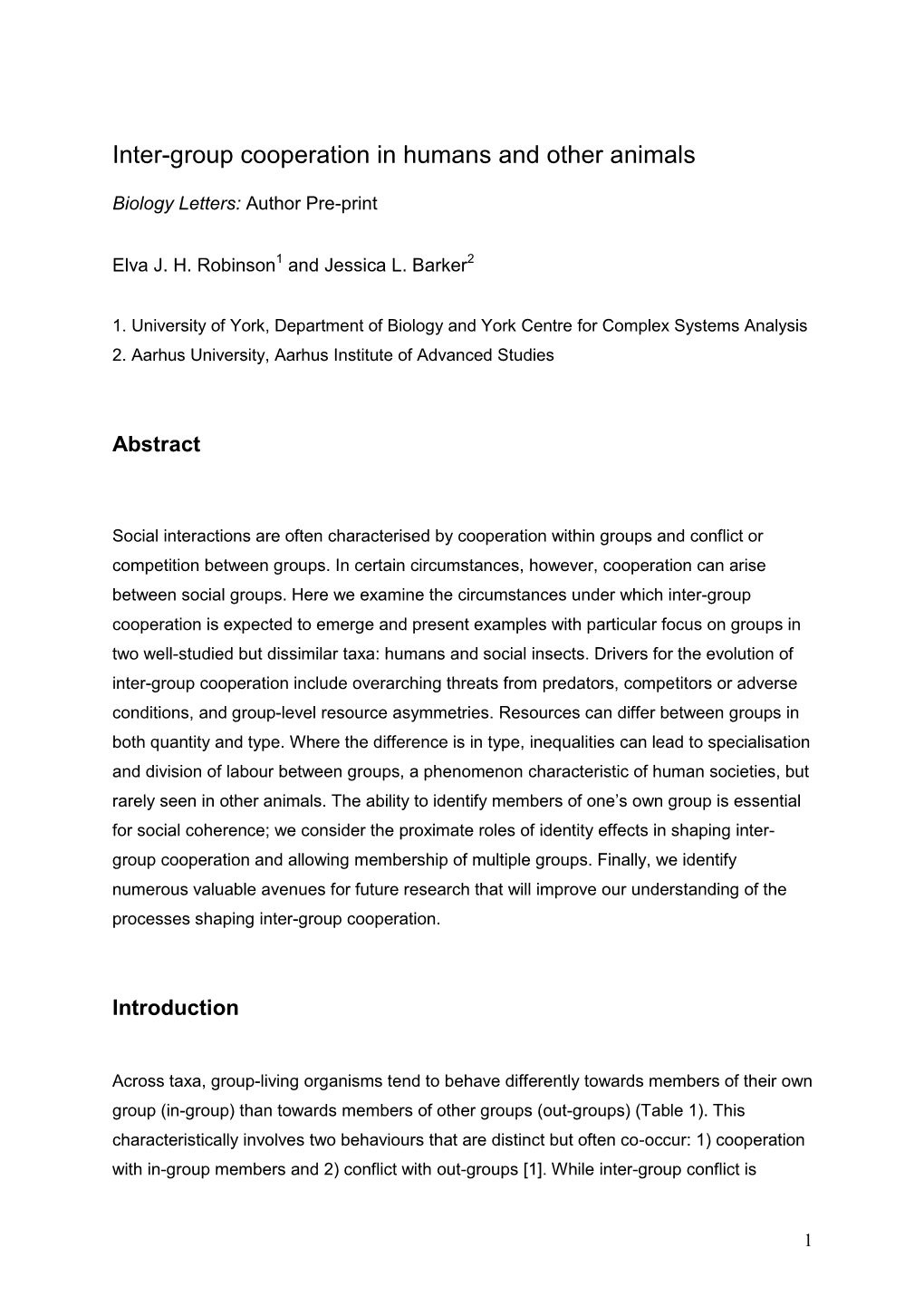 Inter-Group Cooperation in Humans and Other Animals