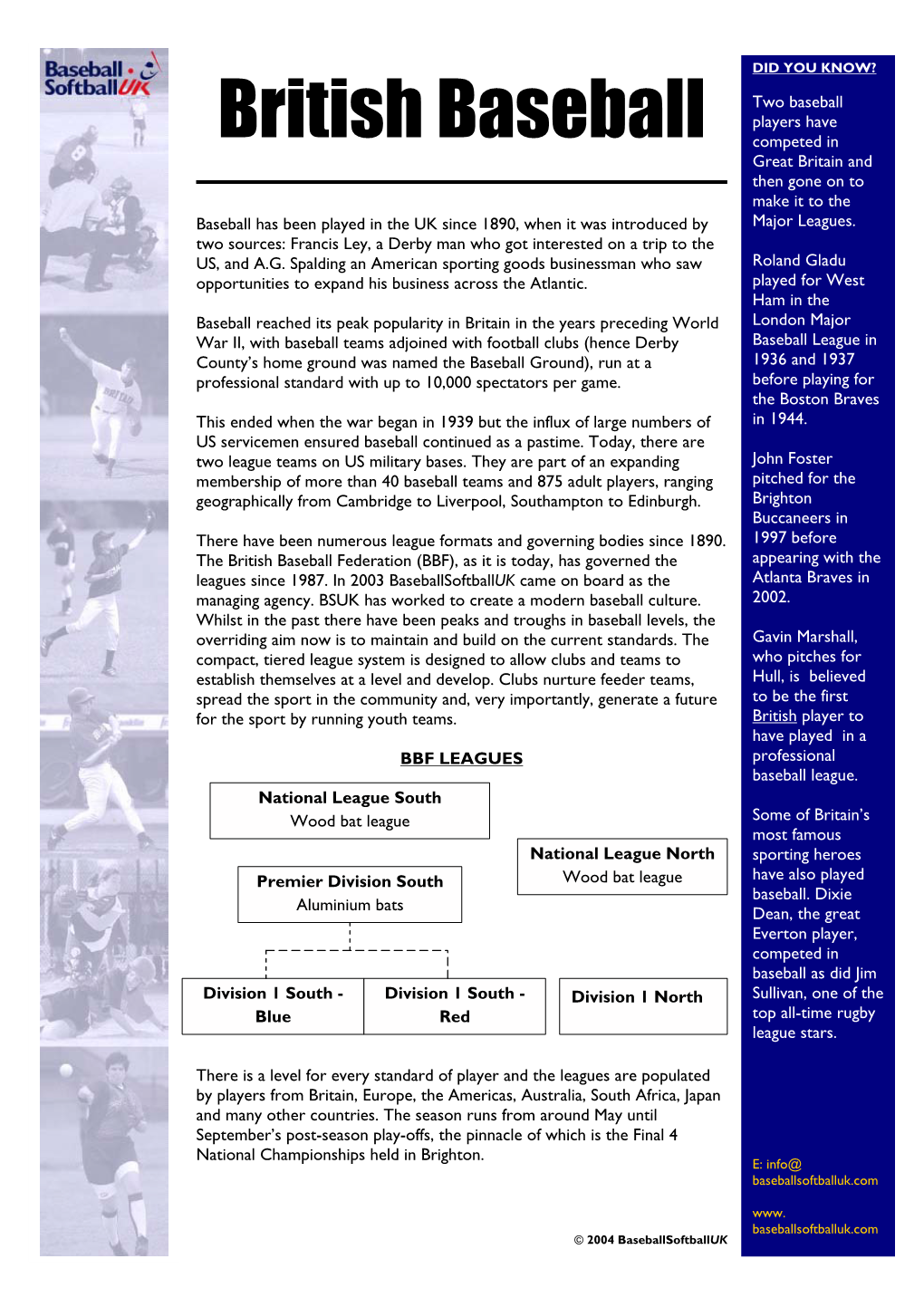 British Baseball Competed in Great Britain and Then Gone on to Make It to the Baseball Has Been Played in the UK Since 1890, When It Was Introduced by Major Leagues