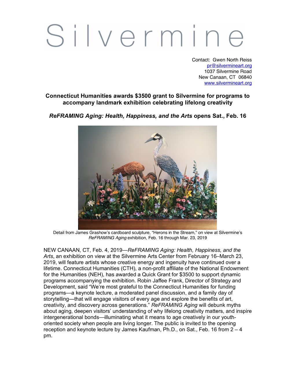 Connecticut Humanities Awards $3500 Grant to Silvermine for Programs to Accompany Landmark Exhibition Celebrating Lifelong Creativity