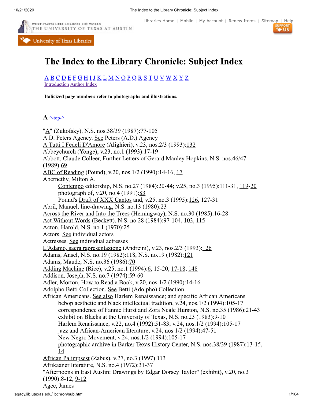 The Index to the Library Chronicle: Subject Index