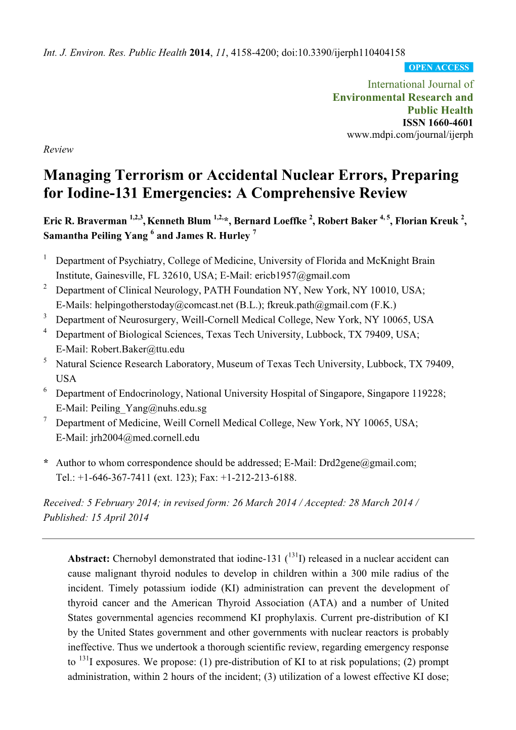 Managing Terrorism Or Accidental Nuclear Errors, Preparing for Iodine-131 Emergencies: a Comprehensive Review