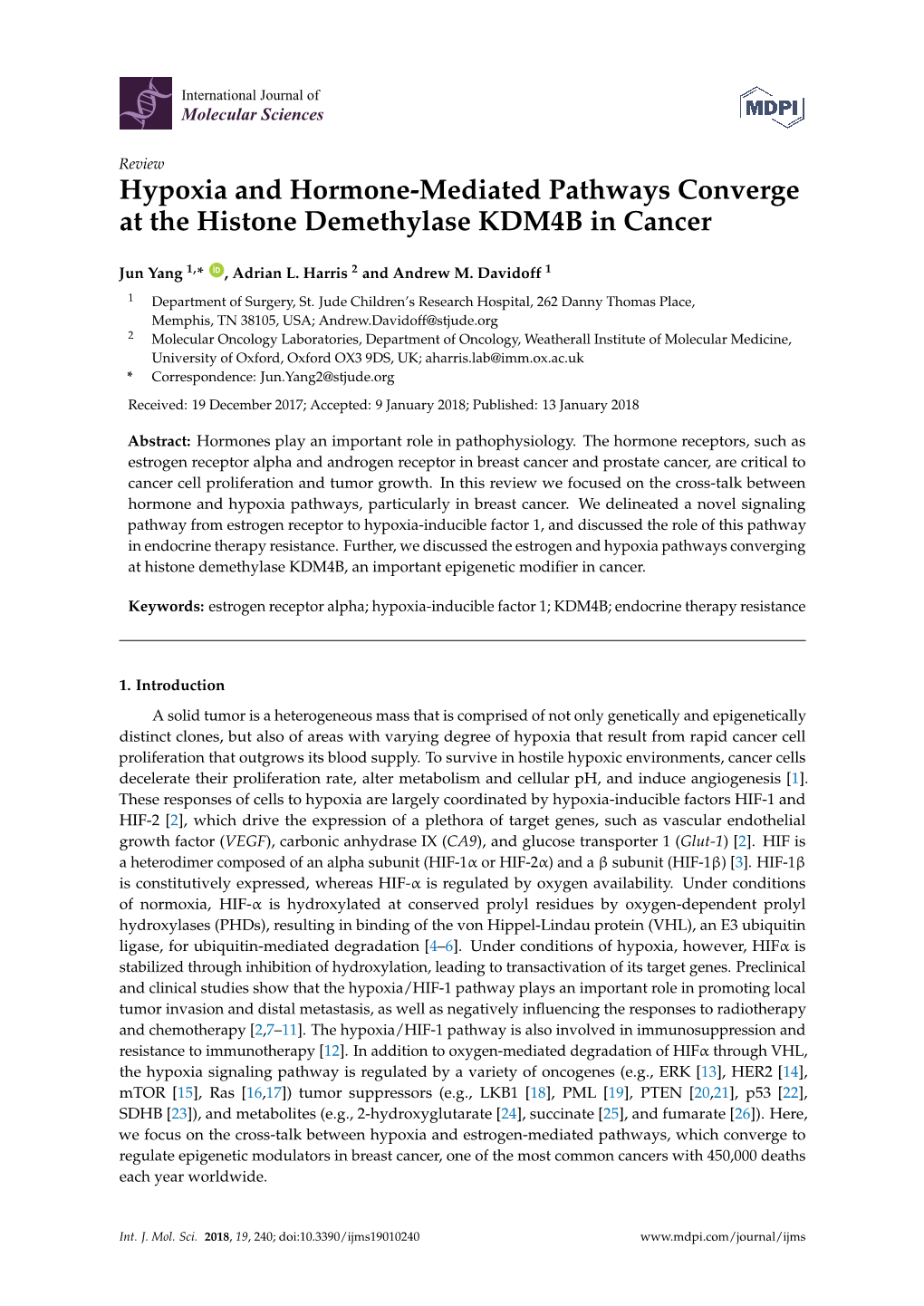 Hypoxia and Hormone-Mediated Pathways Converge at the Histone Demethylase KDM4B in Cancer