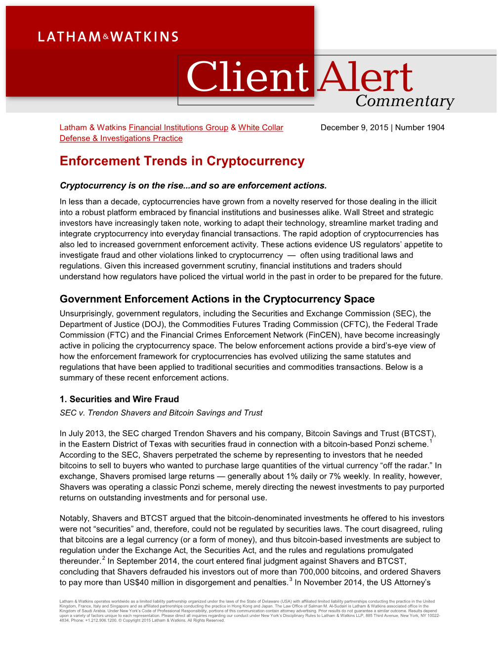 Enforcement Trends in Cryptocurrency