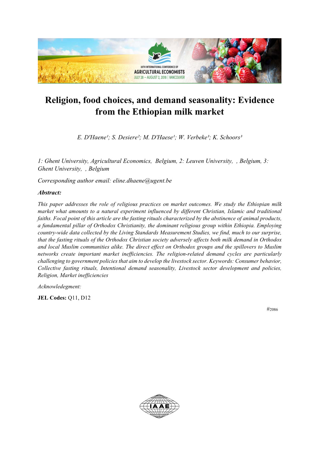 Religion, Food Choices, and Demand Seasonality: Evidence from the Ethiopian Milk Market