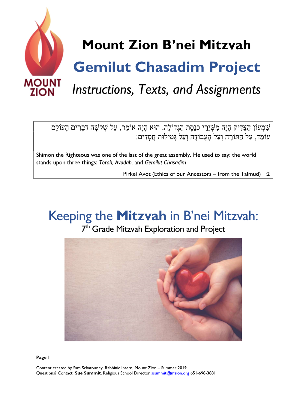 Gemilut Chasadim Project Instructions, Texts, and Assignments