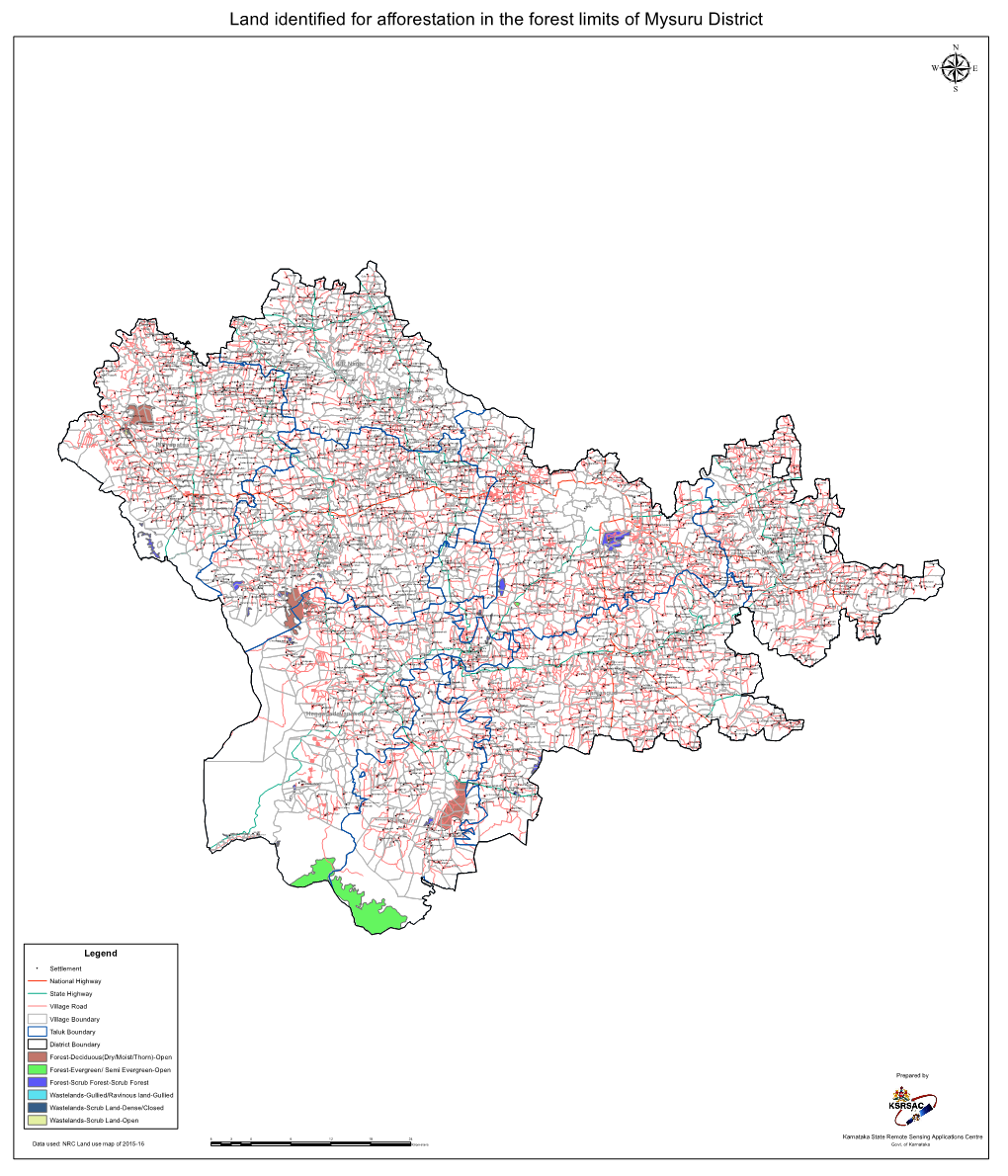 Land Identified for Afforestation in the Forest Limits of Mysuru District Μ