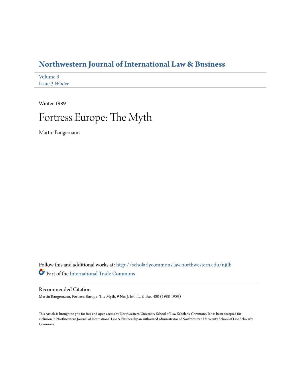 Fortress Europe: the Ym Th Martin Bangemann