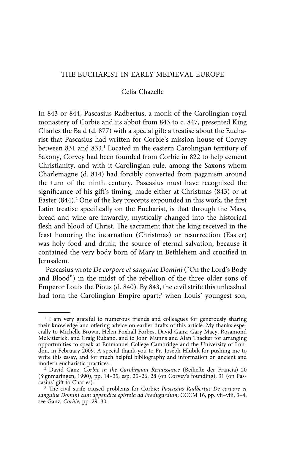 THE EUCHARIST in EARLY MEDIEVAL EUROPE Celia