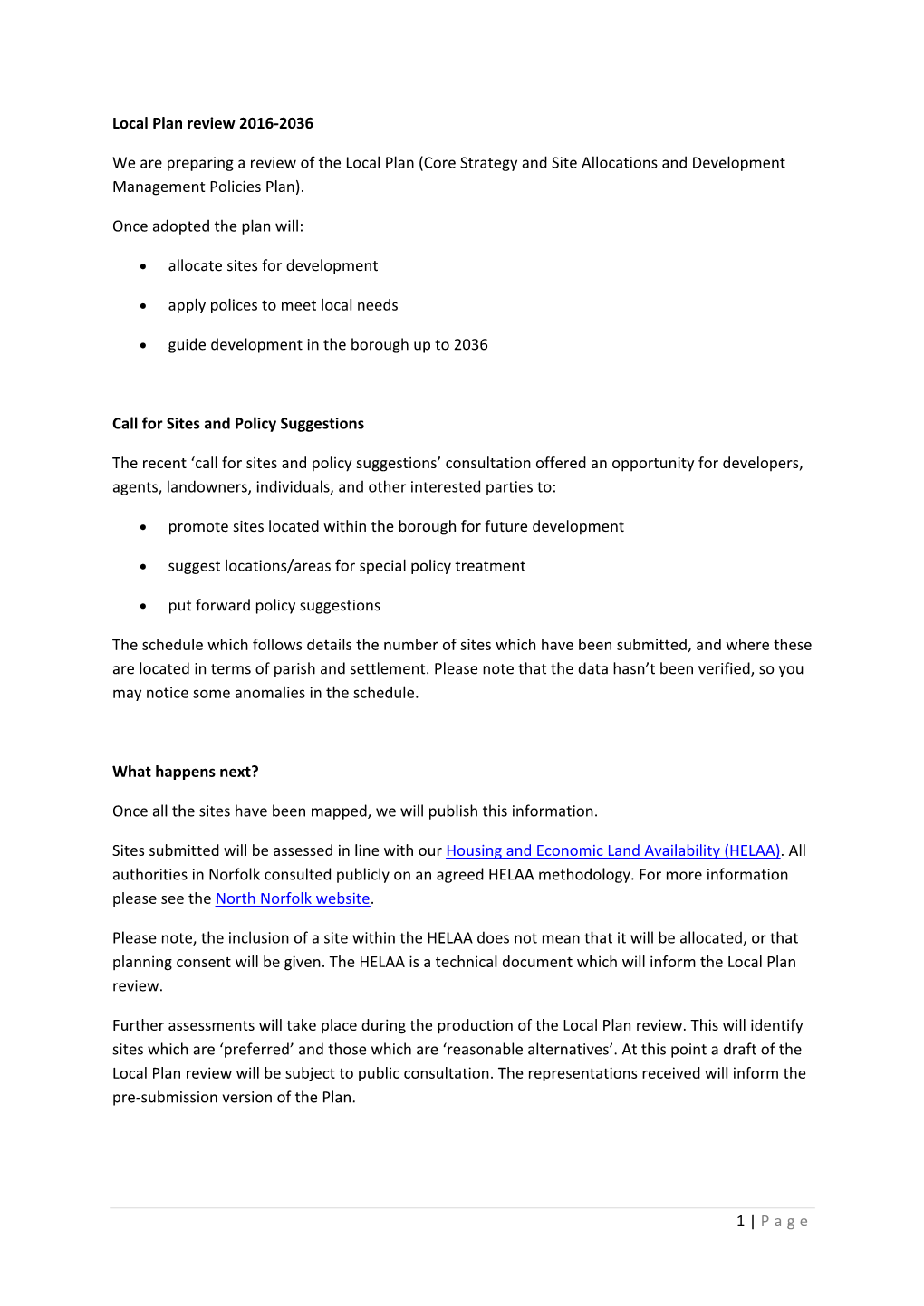 1 | Page Local Plan Review 2016-2036 We Are Preparing A