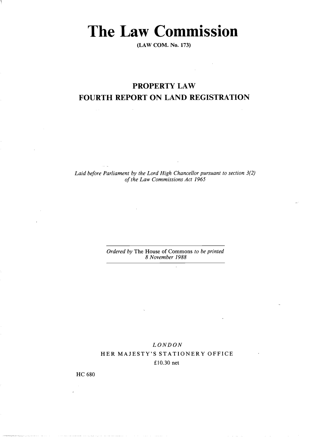 Property Law: Fourth Report on Land Registration Report