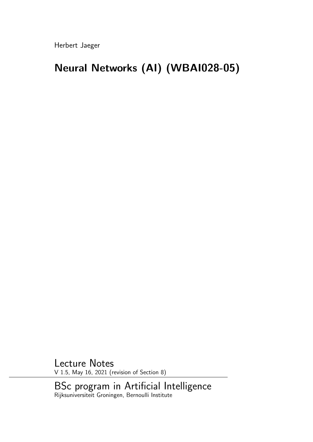 Neural Networks (AI) (WBAI028-05) Lecture Notes