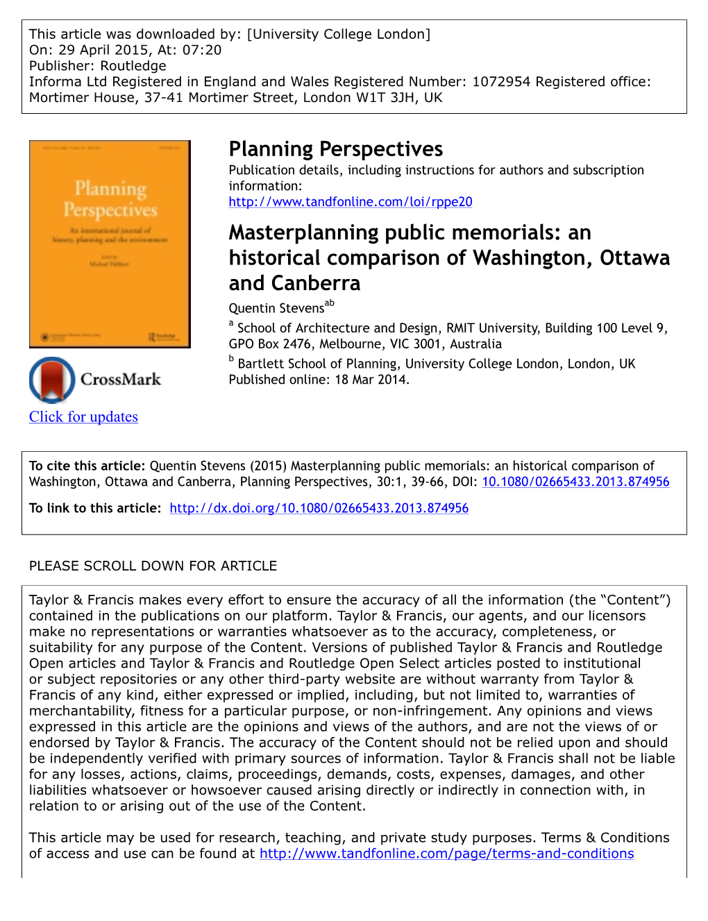 Masterplanning Public Memorials