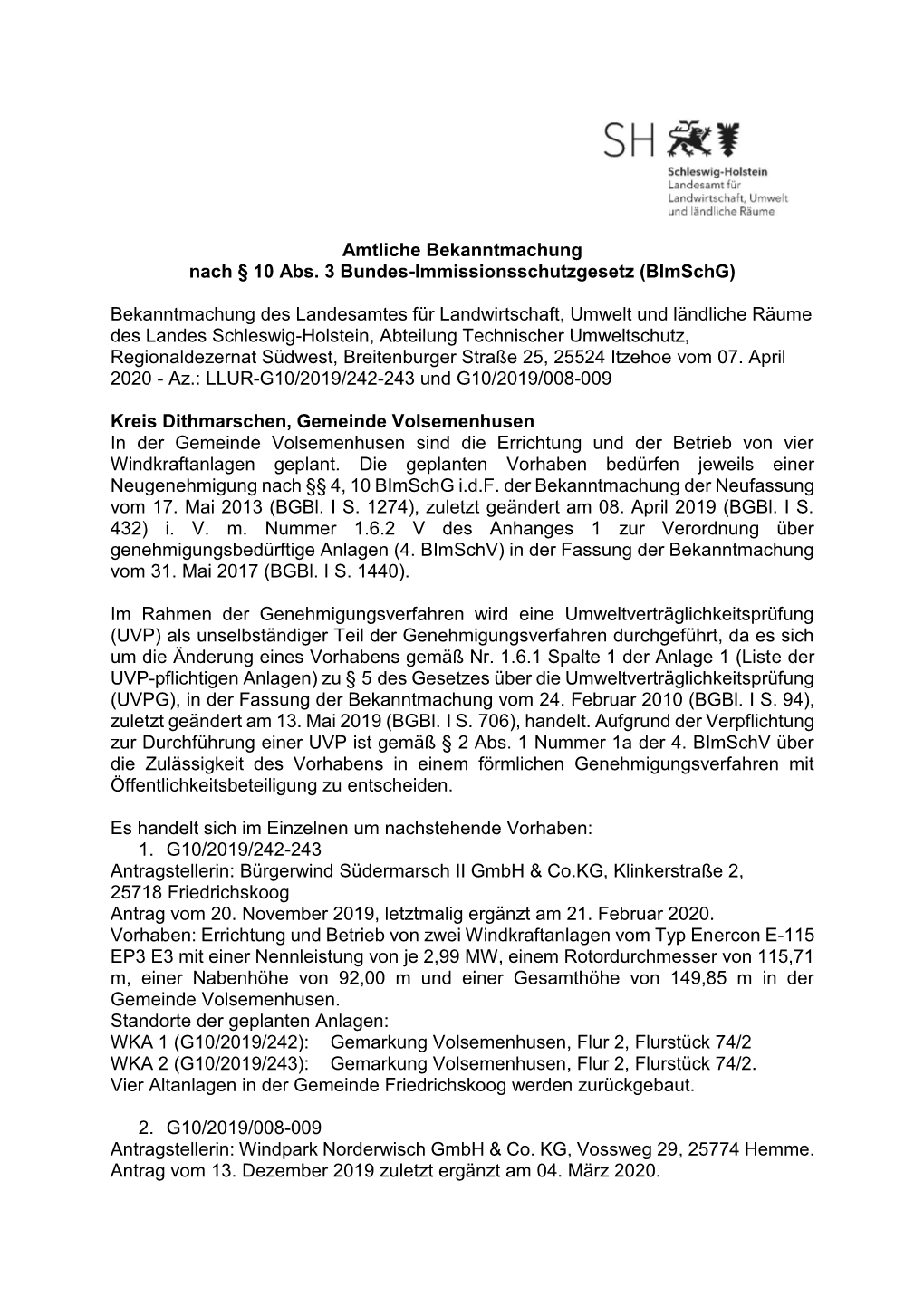 Bekanntmachung Des Landesamtes Für Landwirtsc