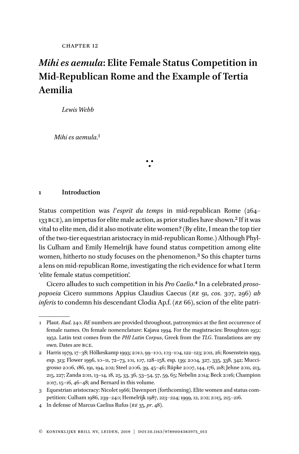 Elite Female Status Competition in Mid-Republican Rome and the Example of Tertia Aemilia