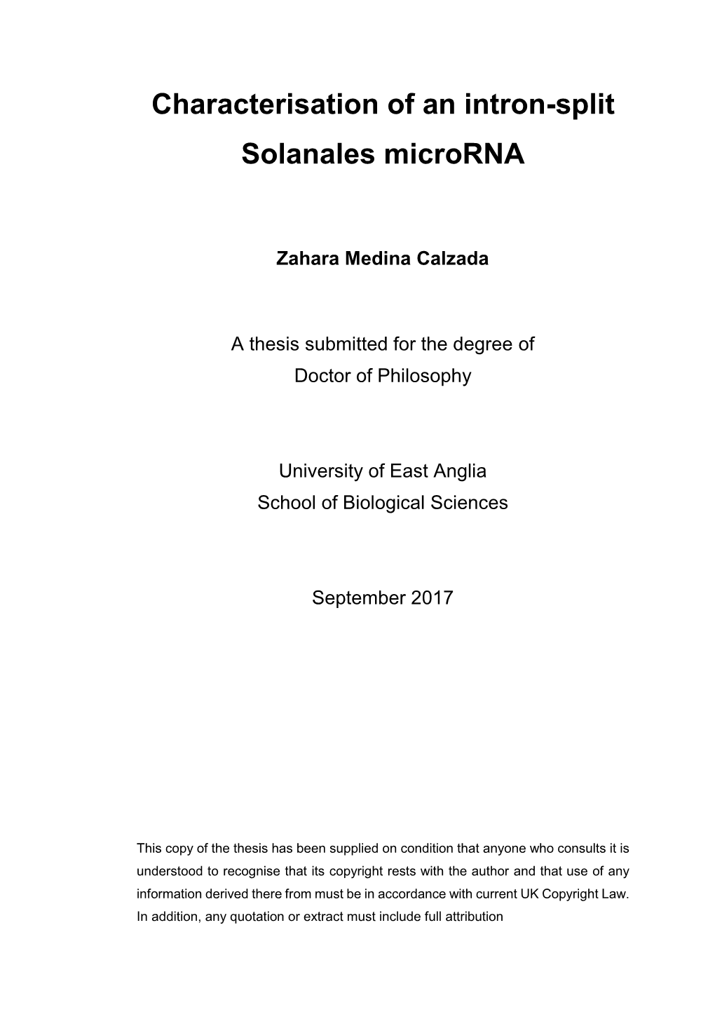 Characterisation of an Intron-Split Solanales Microrna