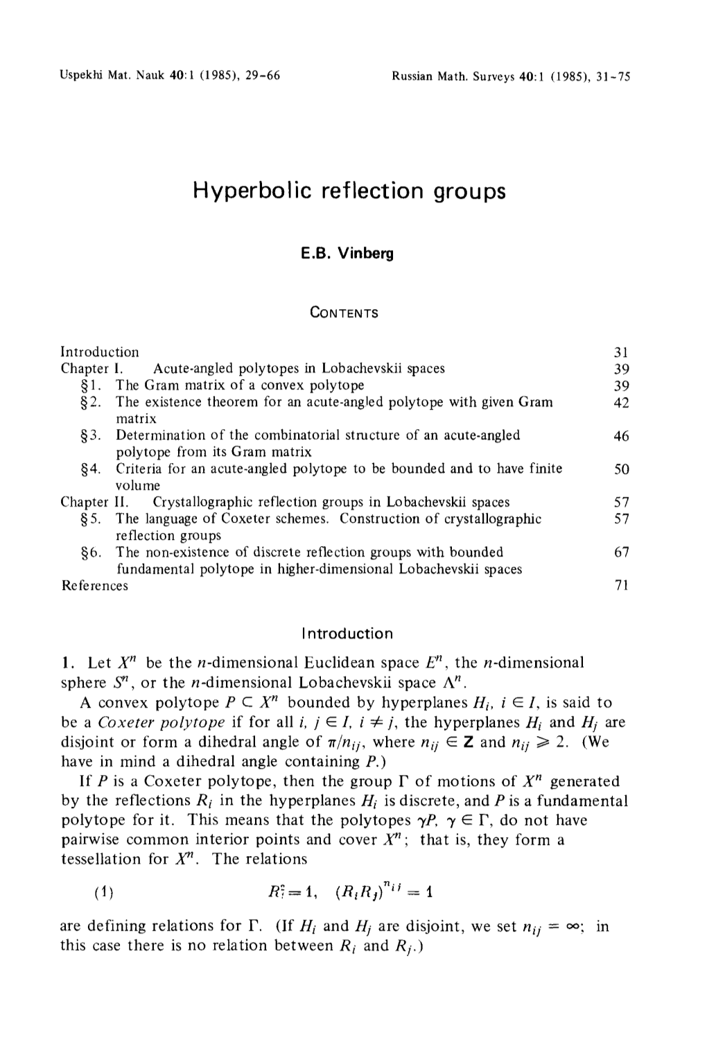 Hyperbolic Reflection Groups