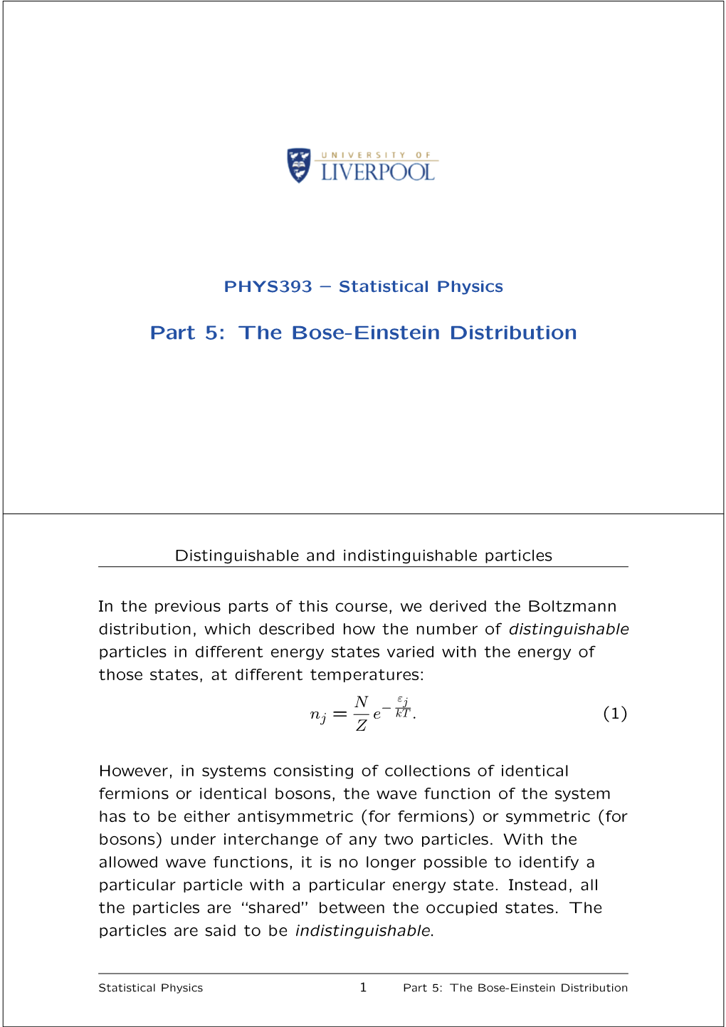 Part 5: the Bose-Einstein Distribution