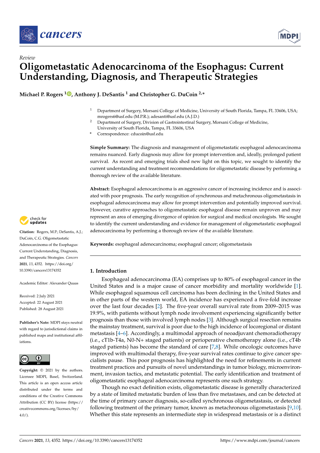 Oligometastatic Adenocarcinoma of the Esophagus: Current Understanding, Diagnosis, and Therapeutic Strategies