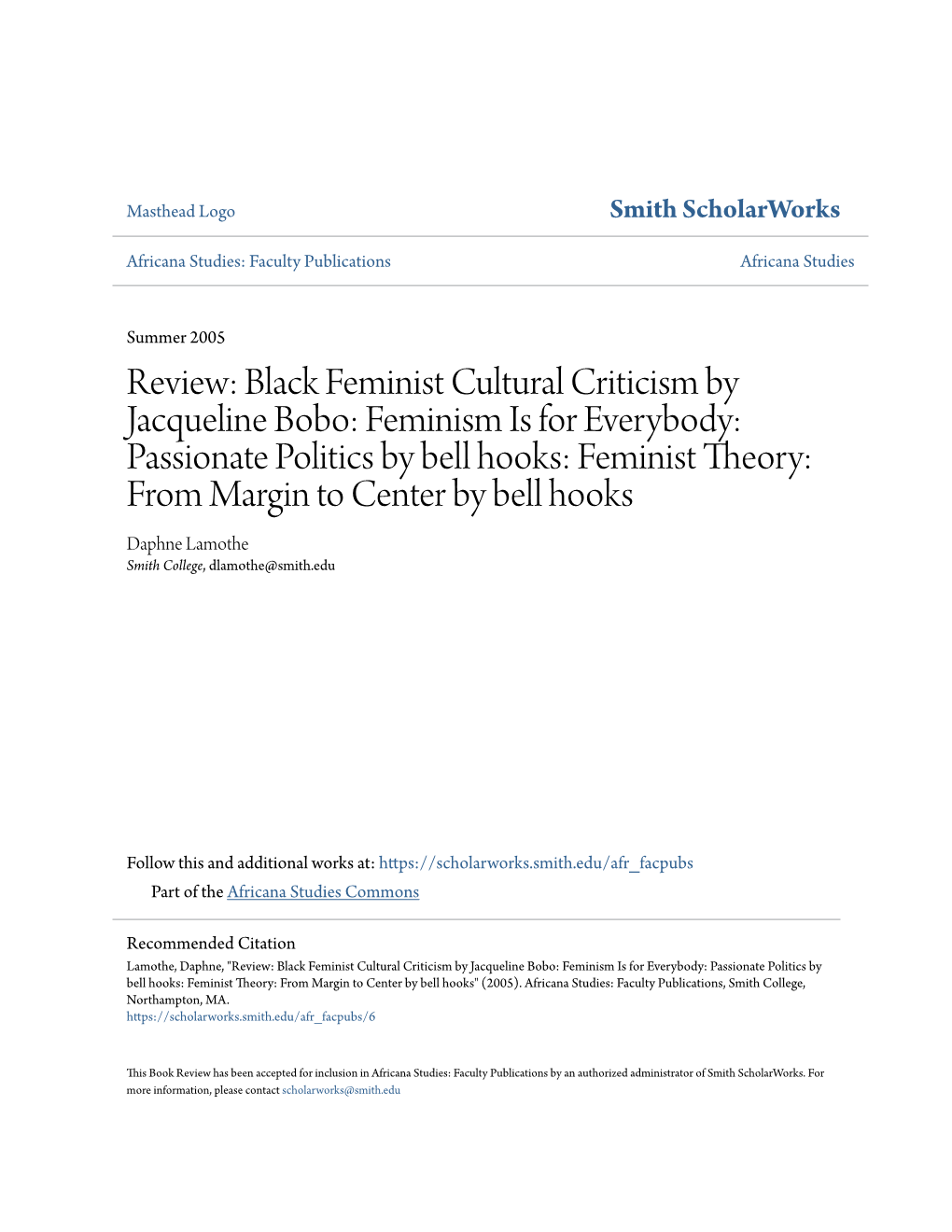 Review: Black Feminist Cultural Criticism by Jacqueline Bobo