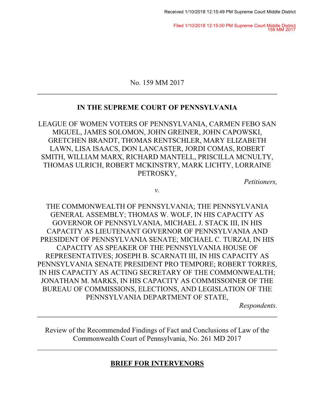No. 159 MM 2017 in the SUPREME COURT of PENNSYLVANIA
