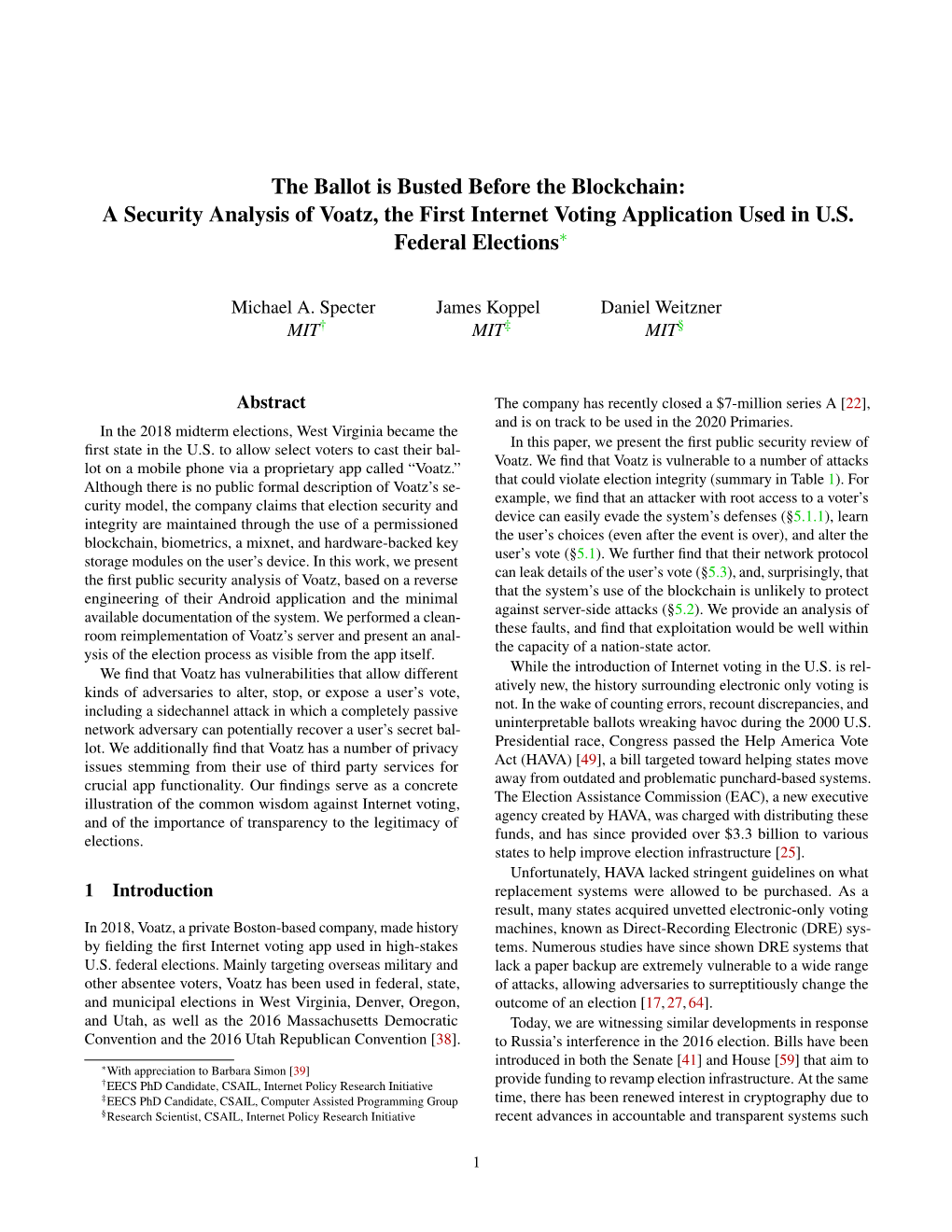 A Security Analysis of Voatz, the First Internet Voting Application Used in U.S