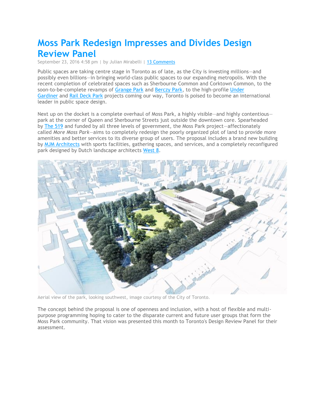 Moss Park Redesign Impresses and Divides Design Review Panel