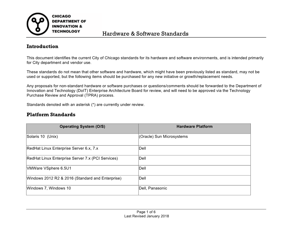 Hardware & Software Standards